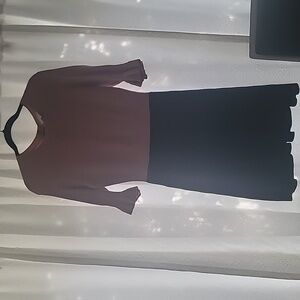 Dusky Pink and Navy Blue waisted knit dress